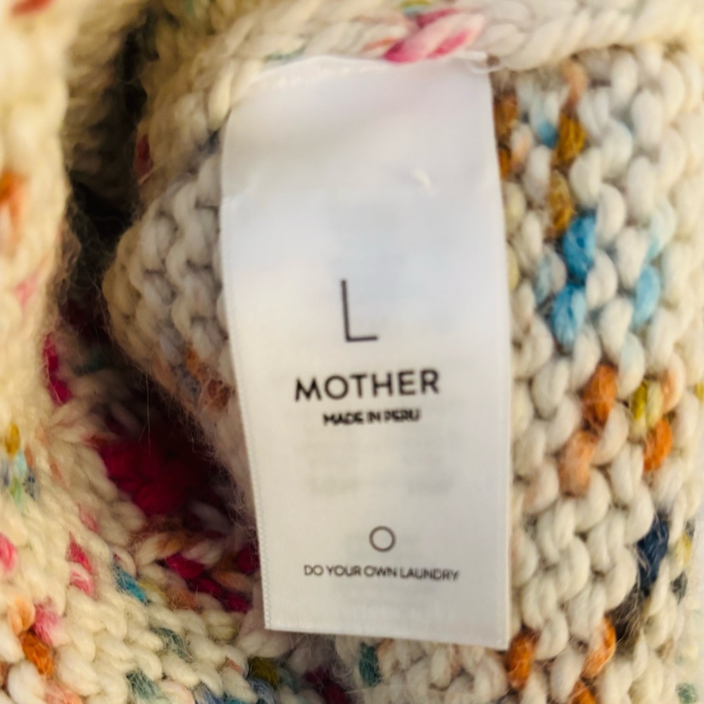 MOTHER Cream Speckled Crewneck Sweater with Pink Intarsia - Picture 8 of 10